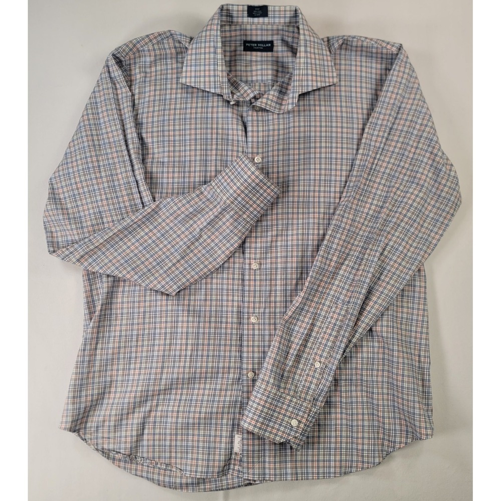 Peter Millar Collection Shirt Mens Large Plaid 100% Cotton Button‎ Down Turkey